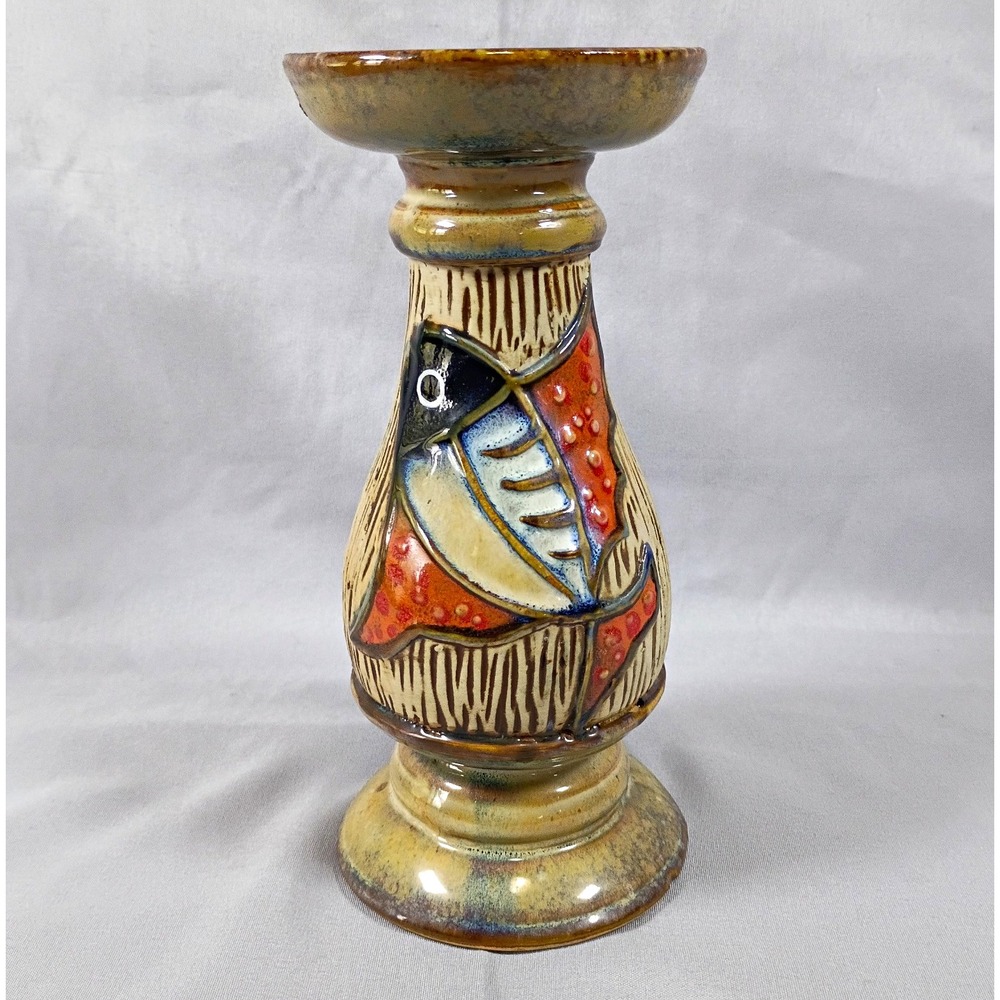 RARE Vintage Tsuboya Okinawa Studio Pottery Candlestick Holder 1960 Japanese MCM